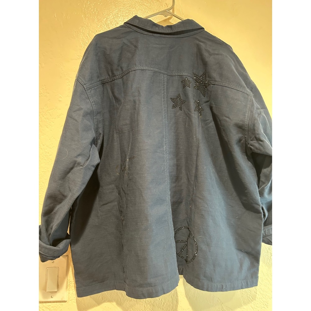 Peace Love World Navy Blue Star Peace Utility Jacket/shacket Womens Large - Picture 2 of 9